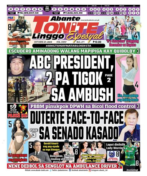 balitambayan august 27 2024|Tonite Front Page .